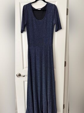 LuLaRoe Elegant Navy and Silver Striped Scoop Neck Maxi Dress